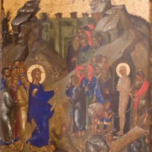 Lazarovo uskrisenje. Bizantska ikona, kraj XVI. – početak XV. stoljeća, (iz kolekcije G. Gamon-Gumuna, ruski muzej)