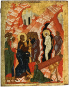 Lazarovo uskrisenje, ruska ikona, XV. st., Novgorodska škola (Ruski državni muzej, Sankt-Peterburg)